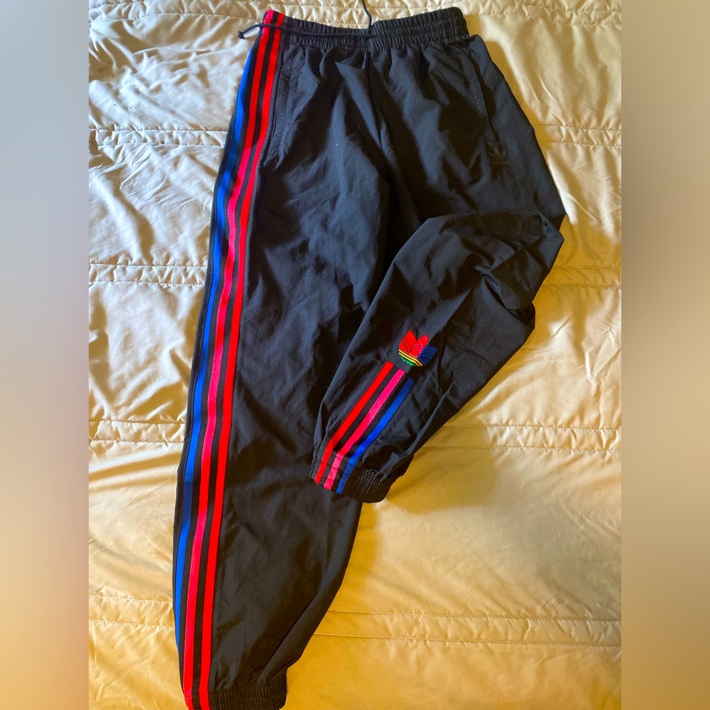 Adidas Black Joggers with Vibrant Stripes
